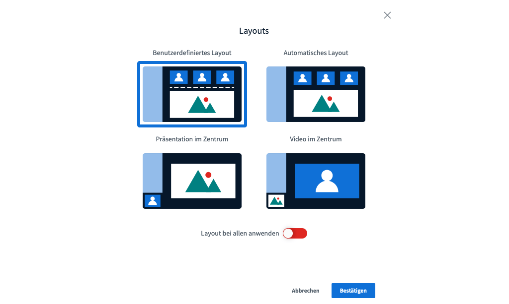 Different layouts in virtual room