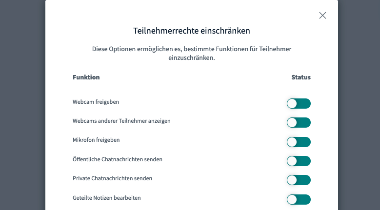 Virtueller Raum Berechtigungen